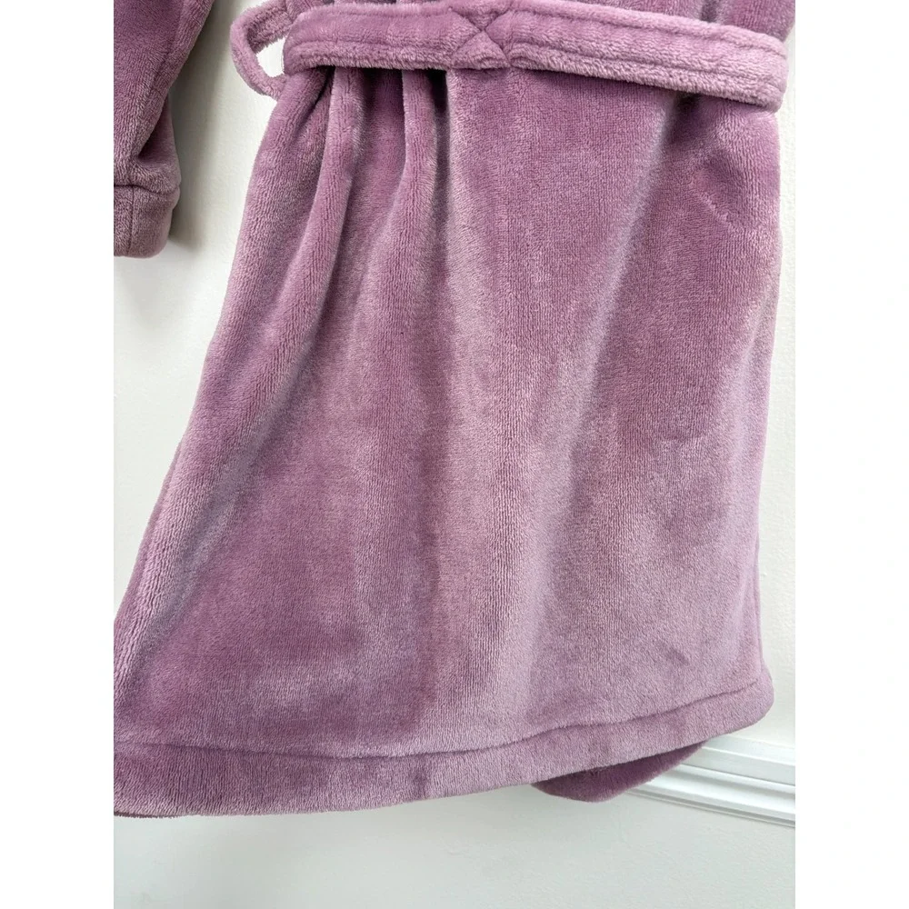 L.L. Bean Big Kids Cozy Hooded Bear Robe Size 4 Plush Purple Pockets Wrap Tie